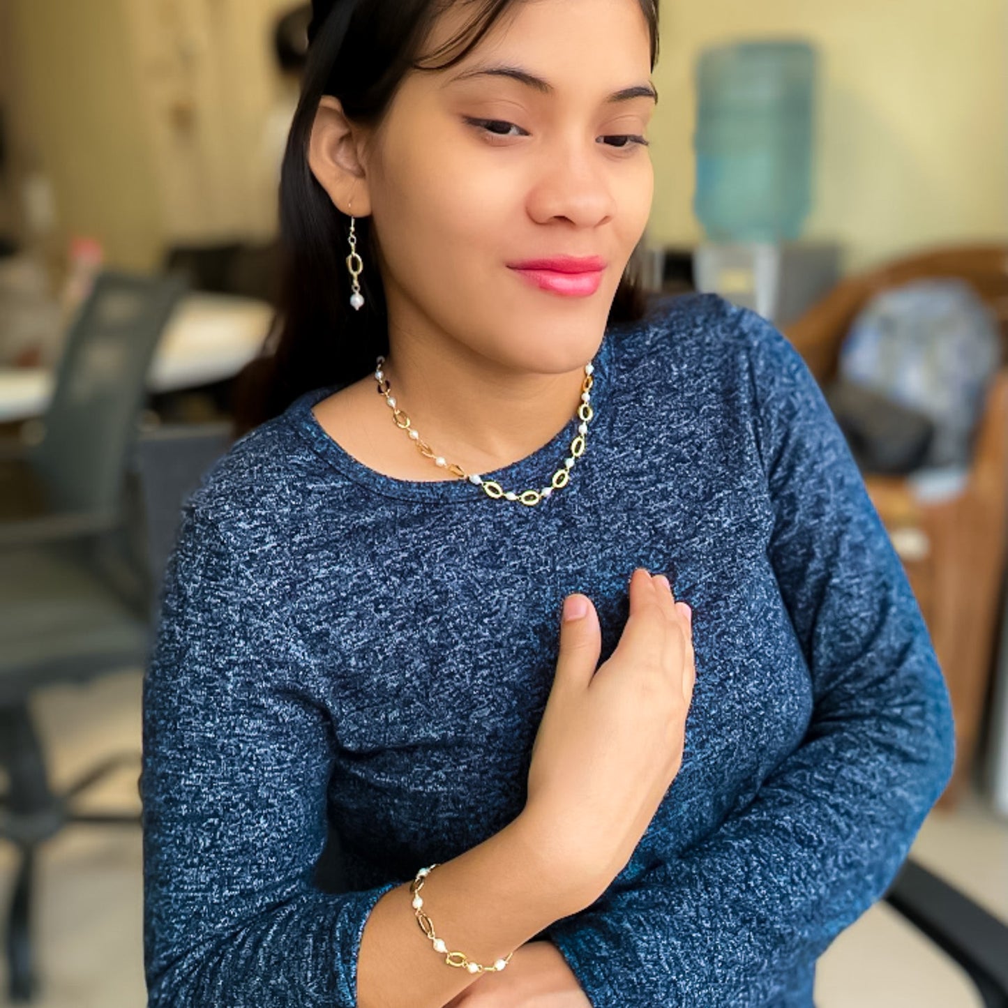 Coastline Necklace With Wire Wrapped Pearl Links And Gold Plated Accents Limited Run Collection