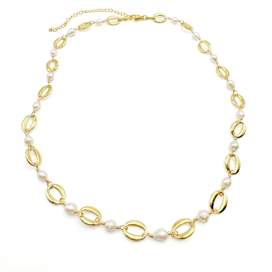 Coastline Necklace With Wire Wrapped Pearl Links And Gold Plated Accents Limited Run Collection