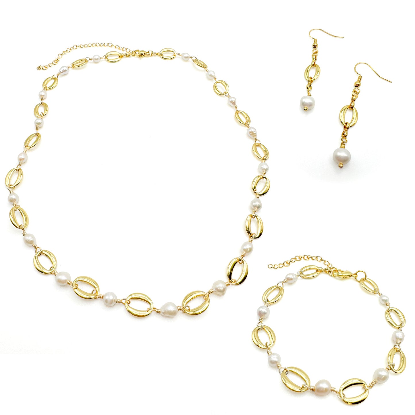 Coastline Necklace With Wire Wrapped Pearl Links And Gold Plated Accents Limited Run Collection