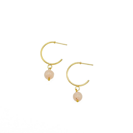 Conch Shell Earrings Gold Plated Hoops With Rose Quartz Bead Limited Edition Collection