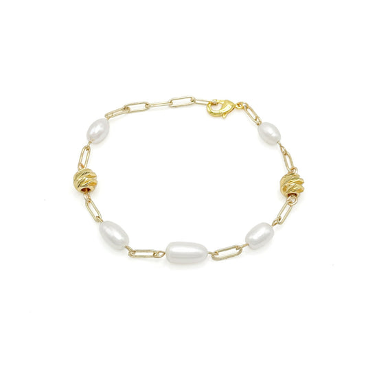 Dove Bracelet Freshwater Rice Pearls Gold Plated Textured Beads Limited Edition Exclusive
