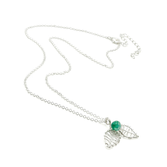 Silver Plated Holly Necklace With Myrtle Green Agate Pendant From Winter Collection Limited Edition