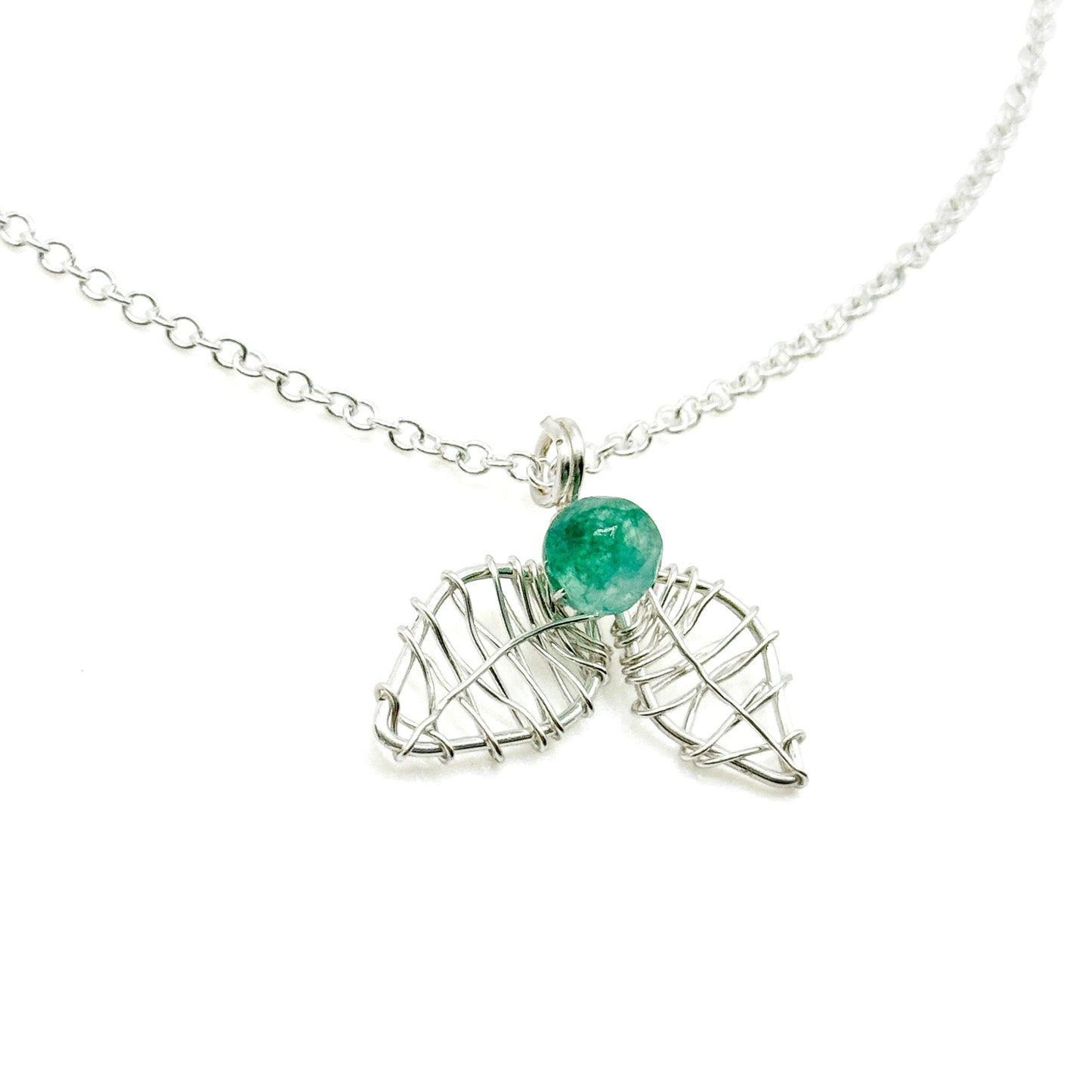 Silver Plated Holly Necklace With Myrtle Green Agate Pendant From Winter Collection Limited Edition