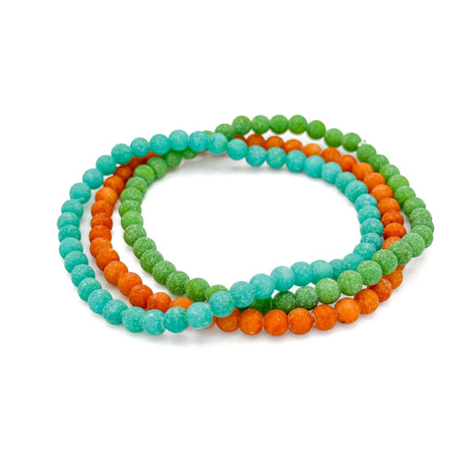 Hummingbird Matte Agate Bracelet Set Turquoise Orange Green Collection Exclusive For Summer Arm Party