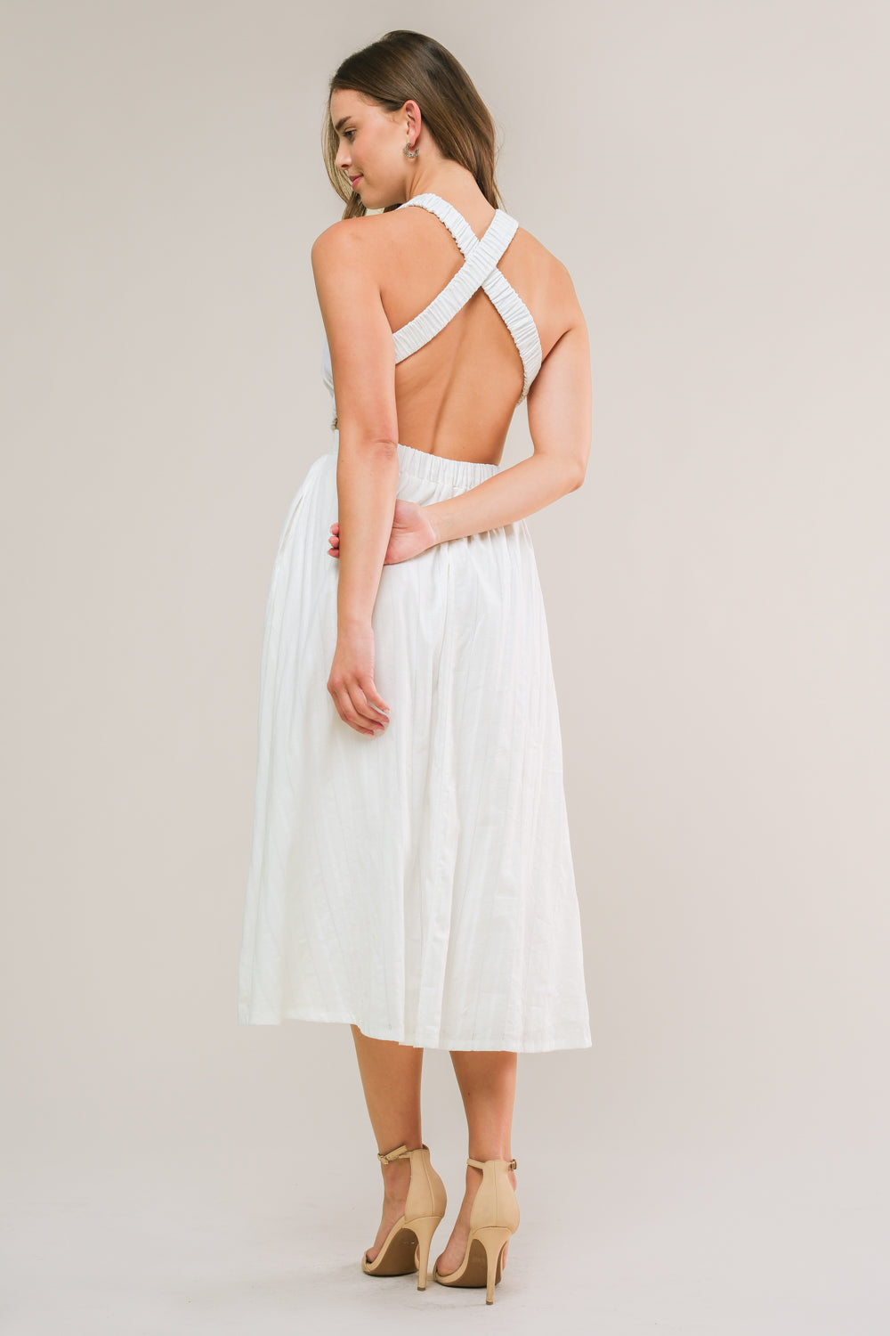ADMIRED FROM AFAR WOVEN MIDI DRESS