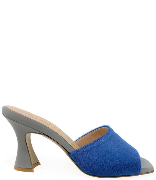 Denim Jean Calf Hair Heel Mule