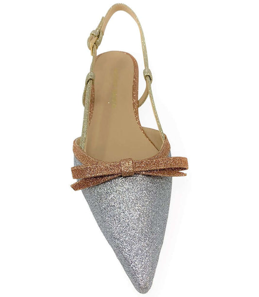 Silver Rose Gold Glitter Flat Slingback