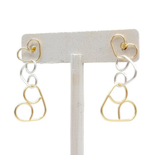 Intertwined Handcrafted Gold And Silver Wire Heart Earrings Limited Edition Cascade