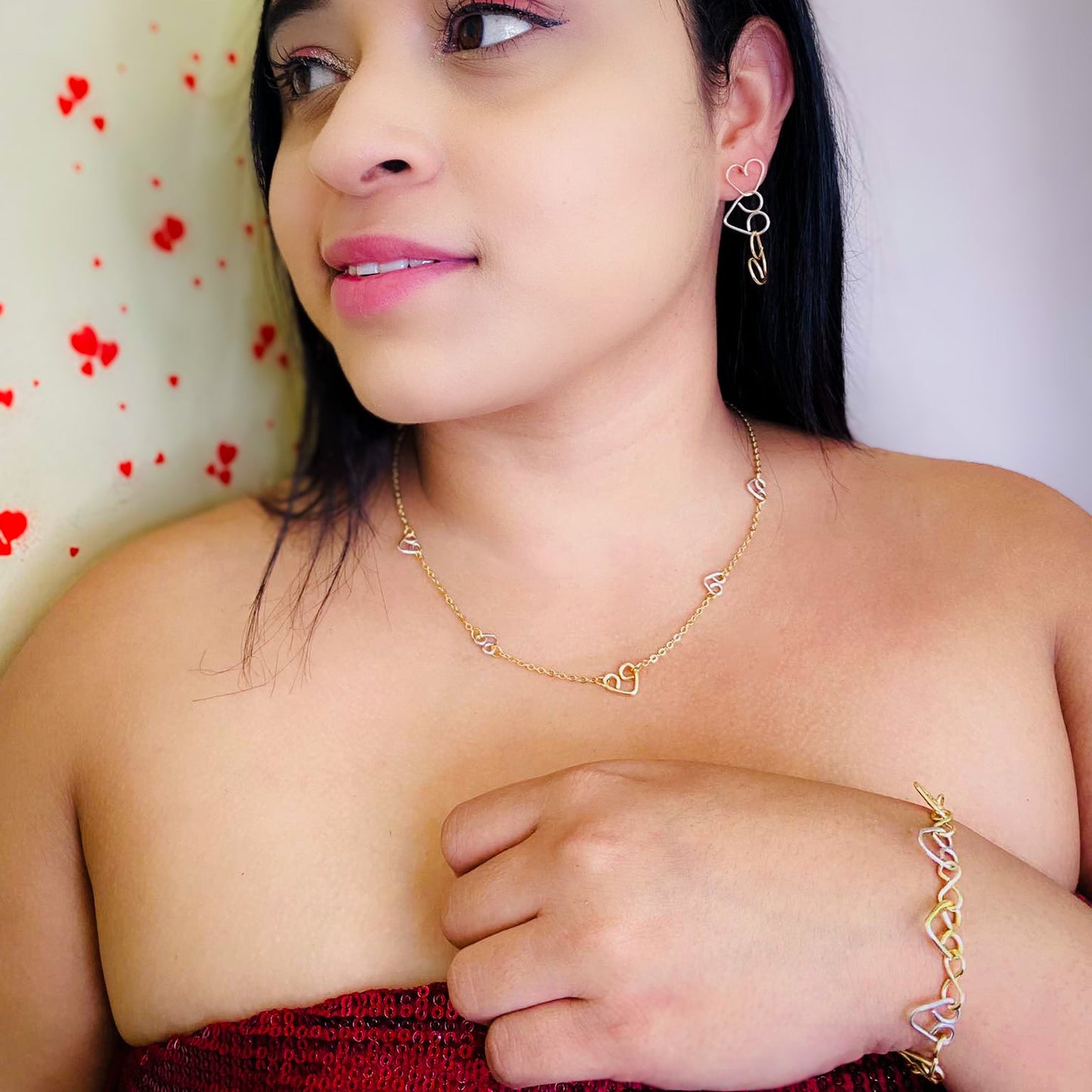 Intertwined Handcrafted Gold And Silver Wire Heart Earrings Limited Edition Cascade