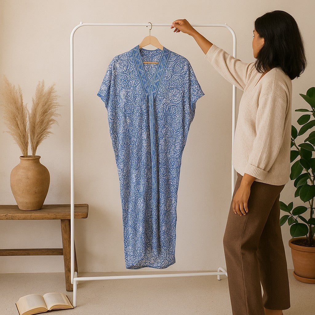 Hand Dyed Batik Kaftan Dress 100% Soft Cotton Material, Maxi, Long, Stone Dress, Caftan