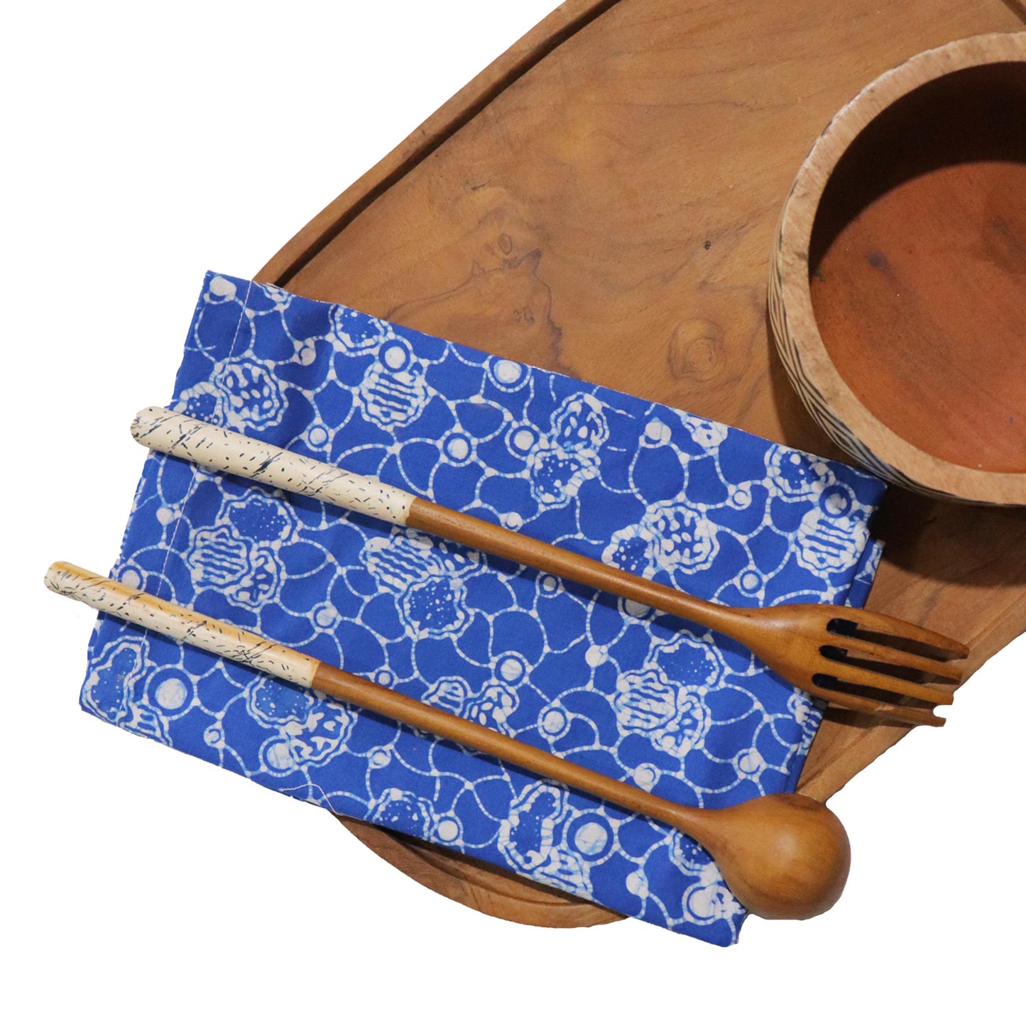 Batik Cloth Napkin Set of Four, Boulder, Hand Dyed, 100% Cotton, Blue, White