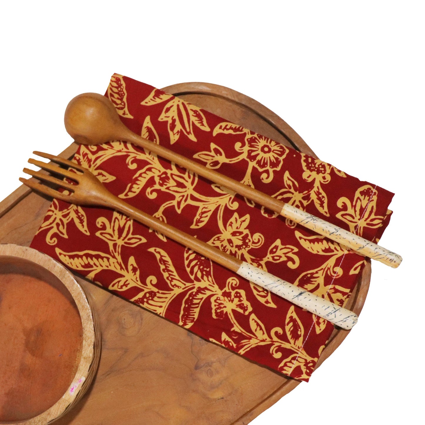 Batik Cloth Napkin Set of Four, Cherish, Hand Dyed, 100% Cotton, Red, Yellow