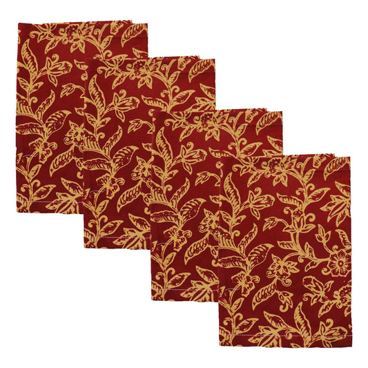 Batik Cloth Napkin Set of Four, Cherish, Hand Dyed, 100% Cotton, Red, Yellow