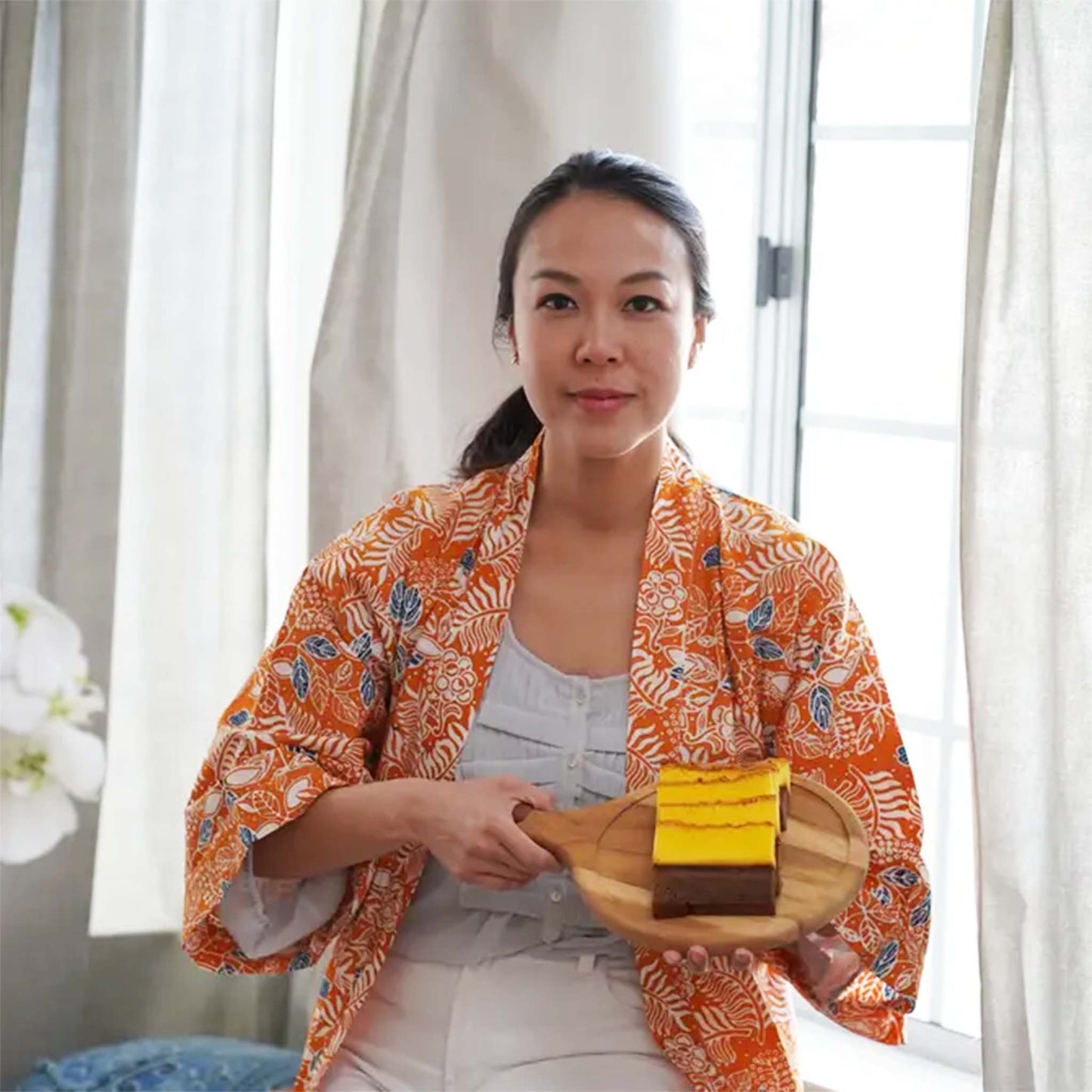 Handmade Batik Robe Kimono, Orange Carnelian, Hand Dyed, 100% Cotton, Clementine