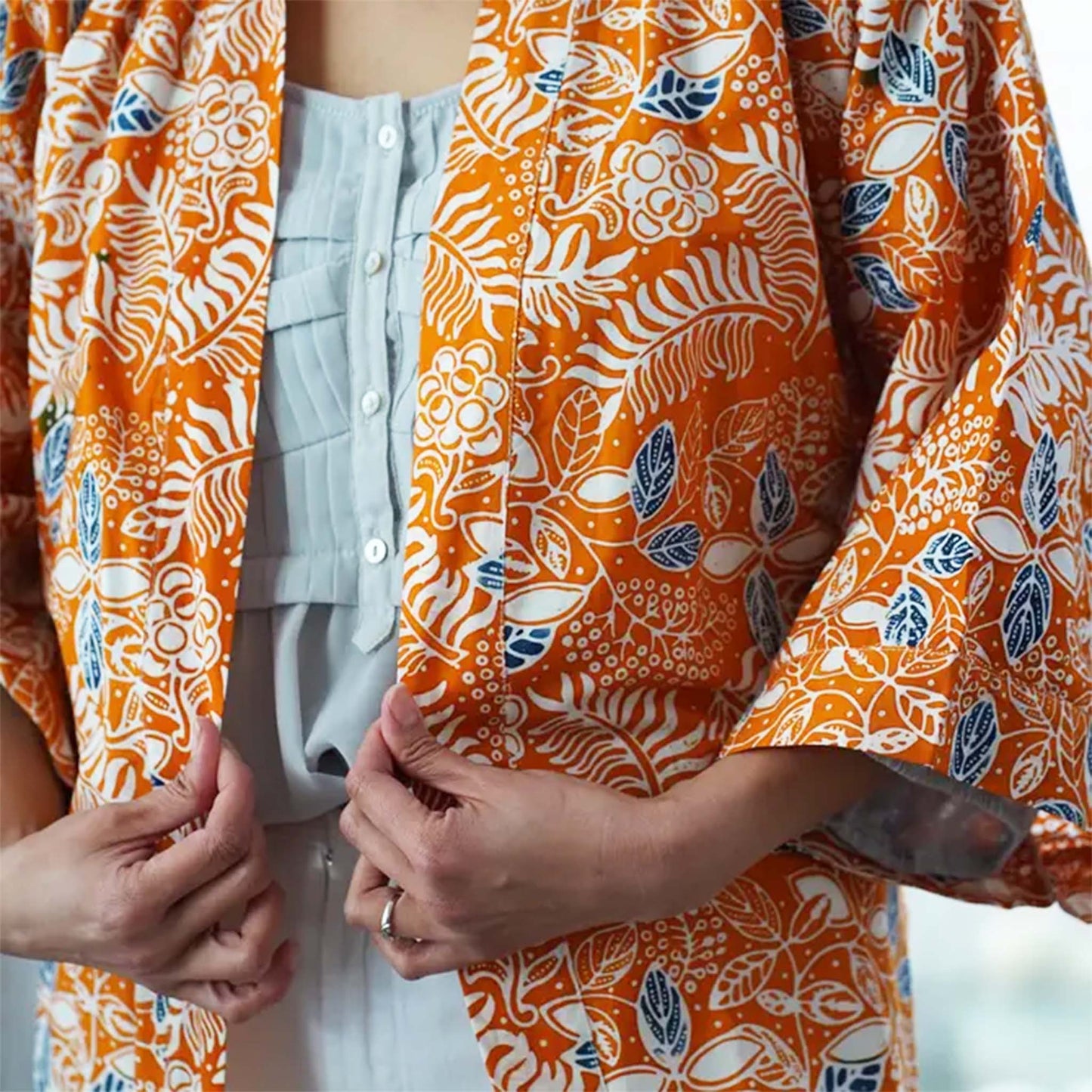 Handmade Batik Robe Kimono, Orange Carnelian, Hand Dyed, 100% Cotton, Clementine