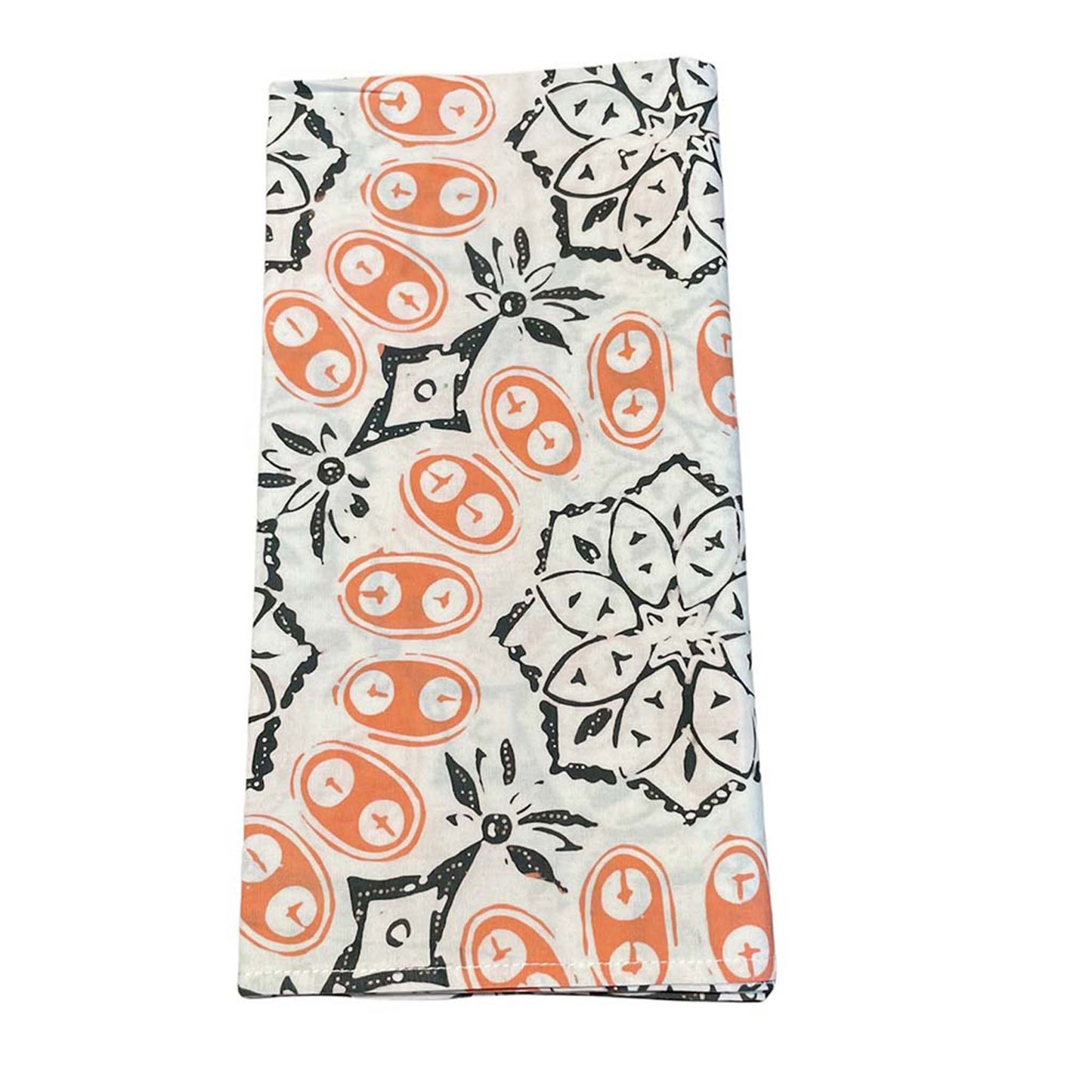 Batik Cloth Napkin Set of Four, Hand Dyed White Orange, Cotton Autumn Coral