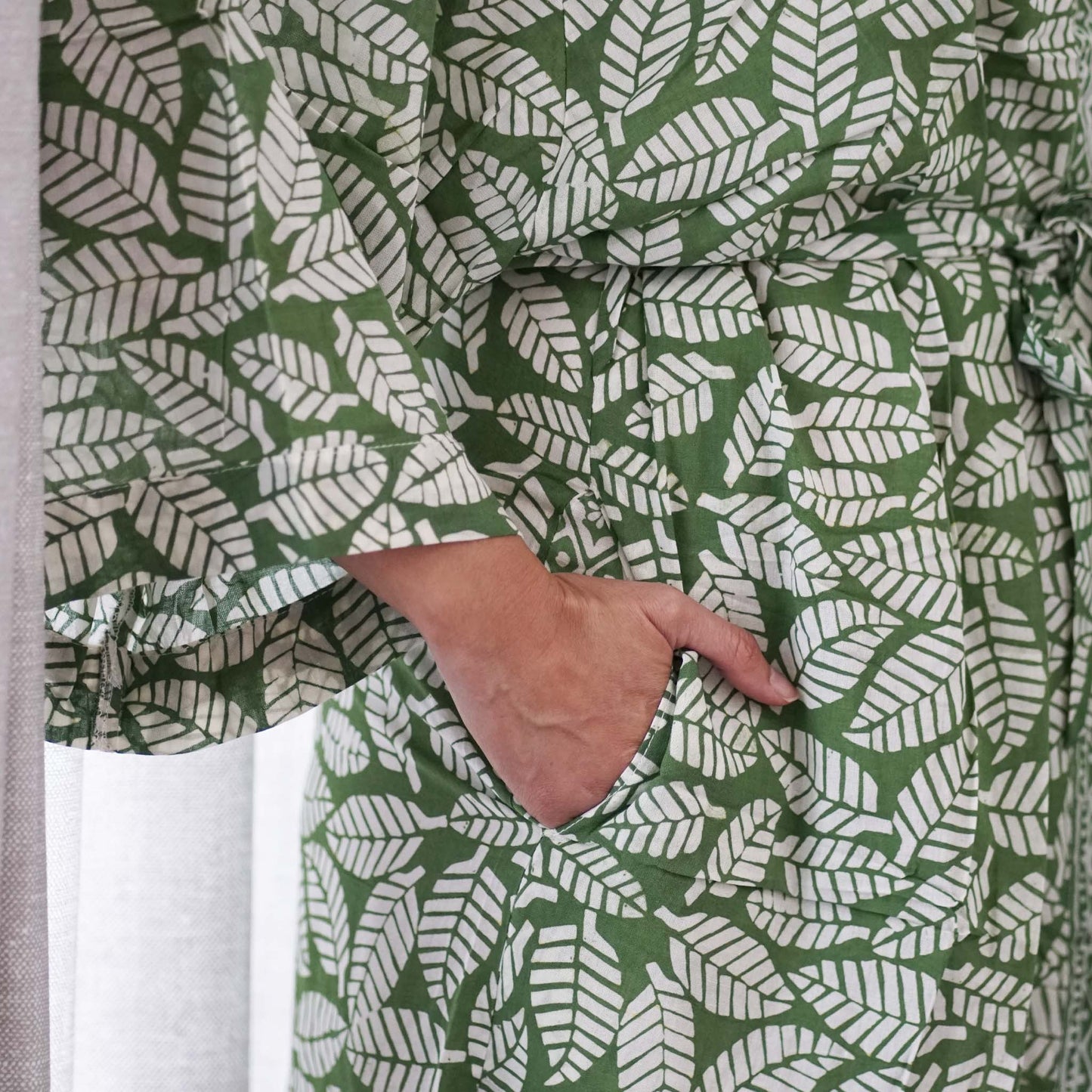 Handmade Batik Robe/ Kimono, Cotton Coffee Leaf