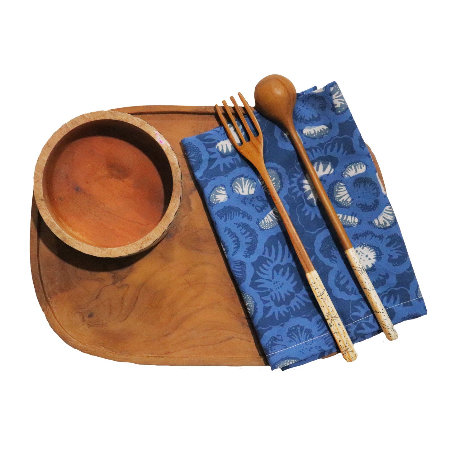 Batik Cloth Napkin Set of Four, Blue Roses, Hand Dyed, 100% Cotton