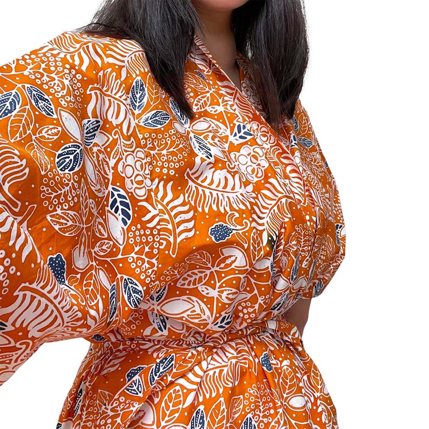 Handmade Batik Robe Kimono, Orange Carnelian, Hand Dyed, 100% Cotton, Clementine