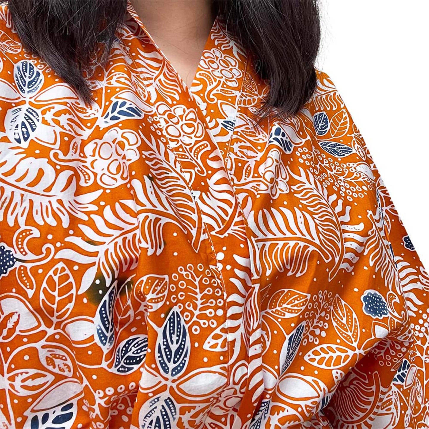 Handmade Batik Robe Kimono, Orange Carnelian, Hand Dyed, 100% Cotton, Clementine