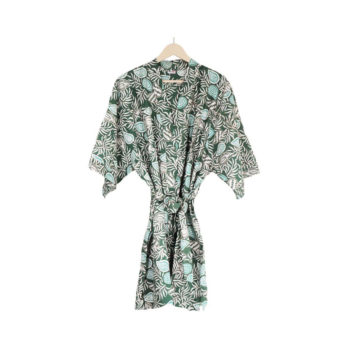 Handmade Batik Robe/ Kimono, Green Leaves, Gardening, Prairie, Hand Dyed, 100% Cotton