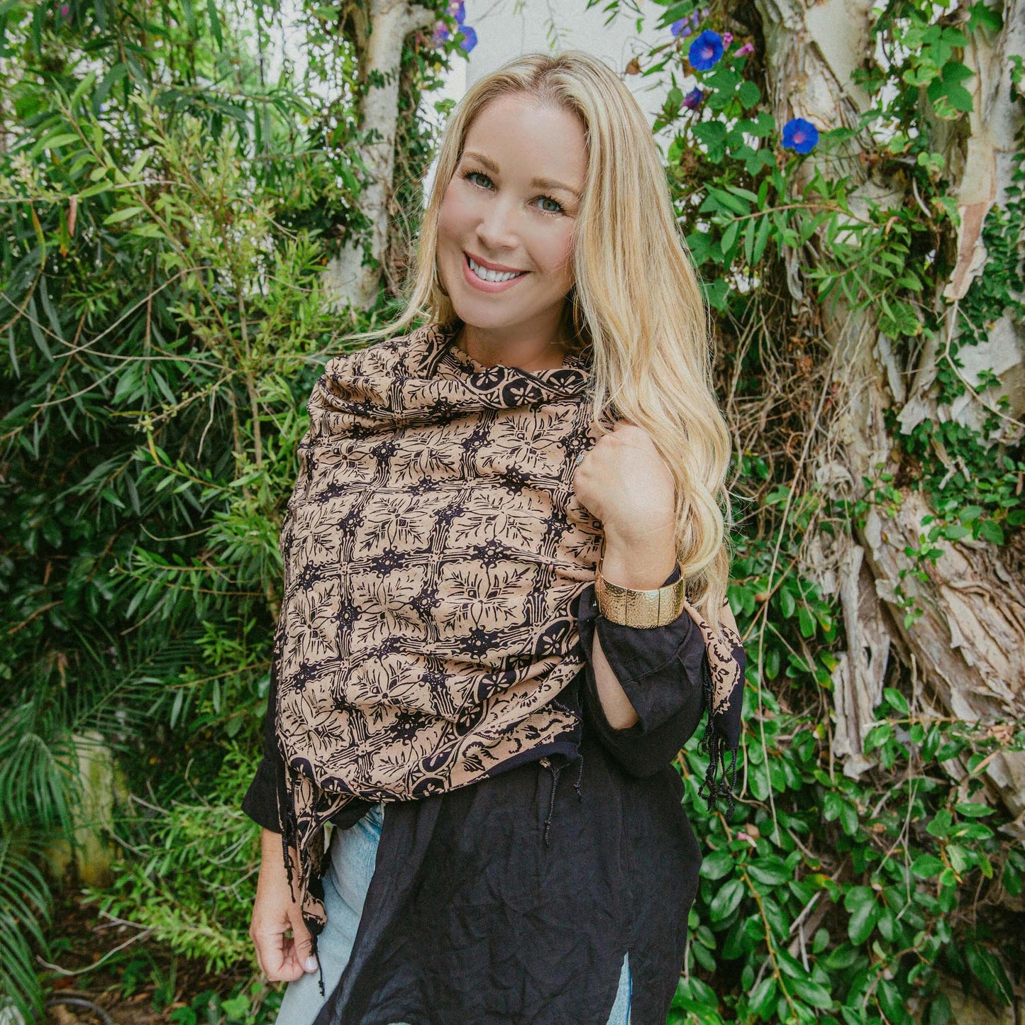 Handmade Batik Scarf, Black Brown Harvest, Hand Dyed, 100% Cotton