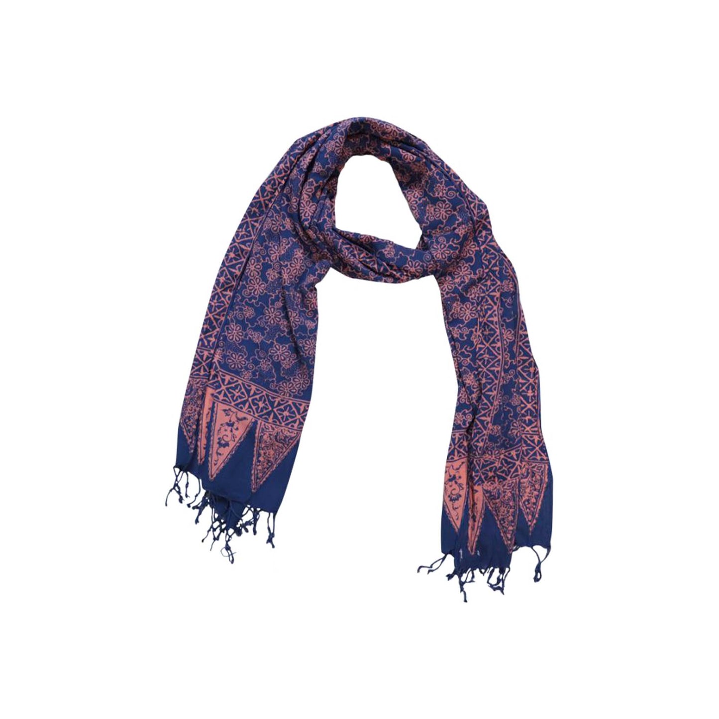 Hand Dyed Batik Scarf, Soft Cotton, Mangosteen, Blue, Pink, Fruit, Floral