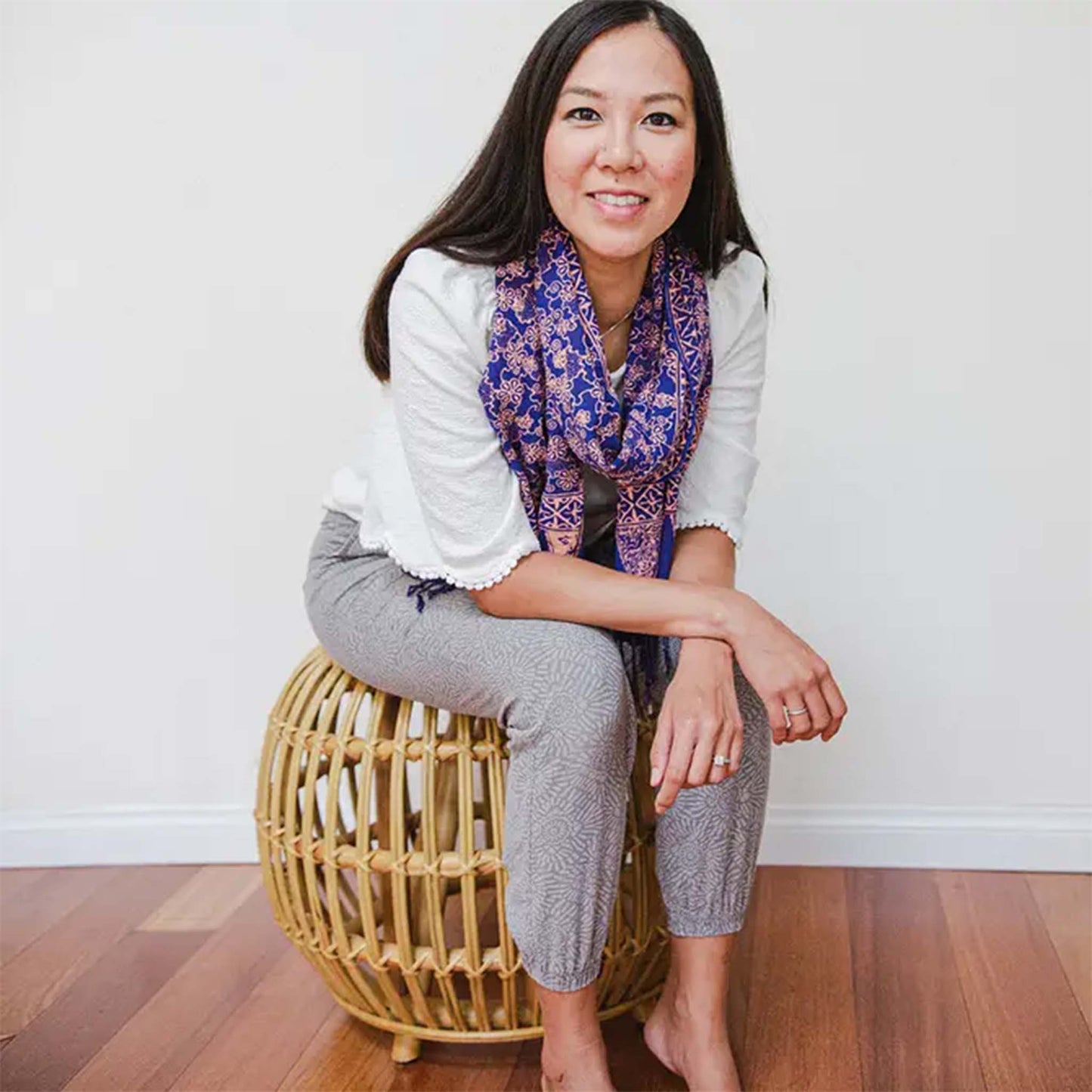 Hand Dyed Batik Scarf, Soft Cotton, Mangosteen, Blue, Pink, Fruit, Floral