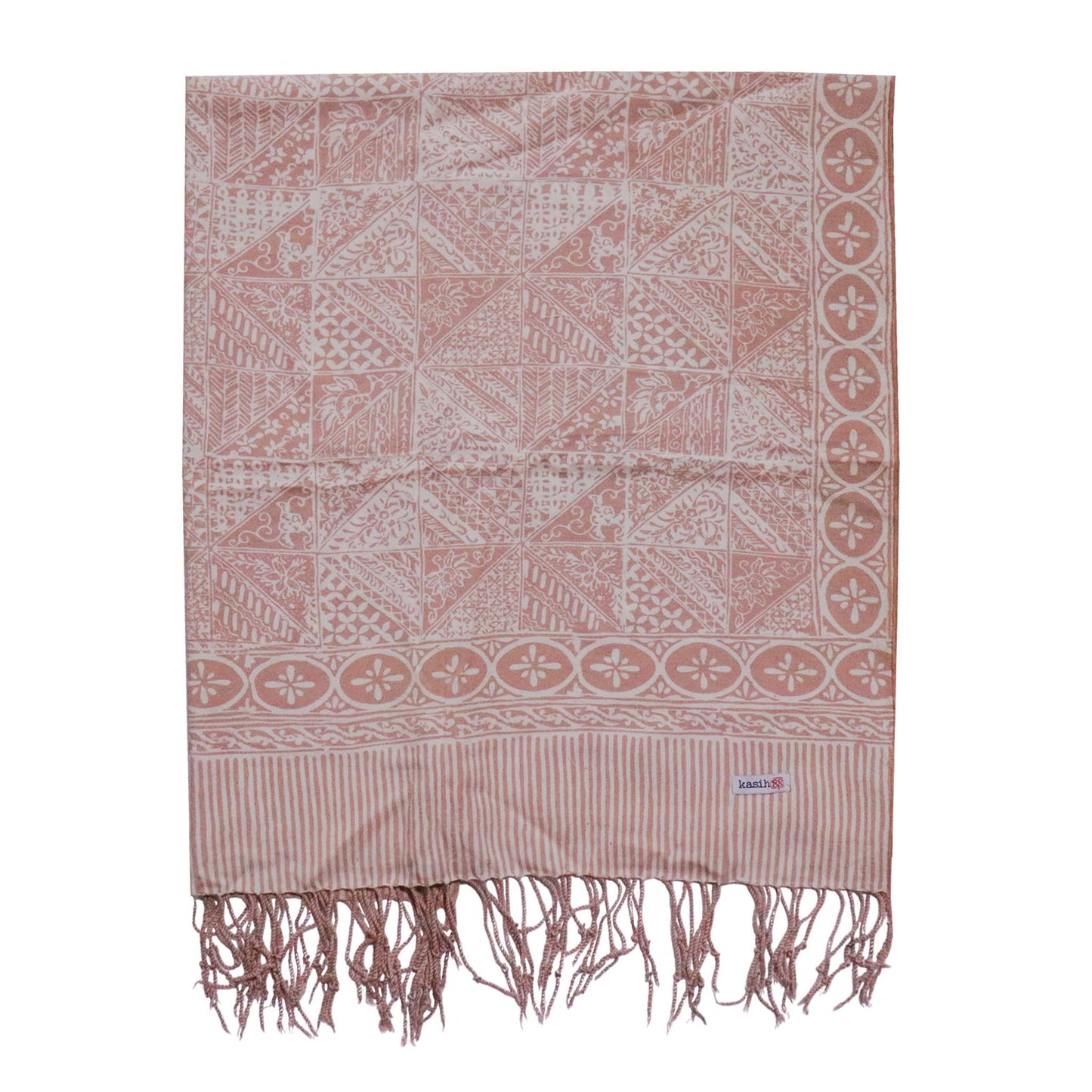 Handmade Batik Scarf - soft Cotton - Apricot Grid, Peach, Coral