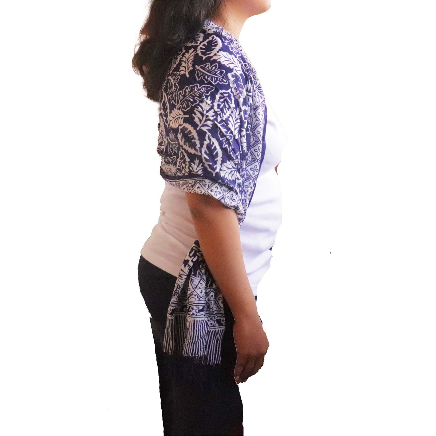 Hand Dyed Batik Scarf, 100% Cotton, Scarves, Bandana, Wrap , Blue Leaves