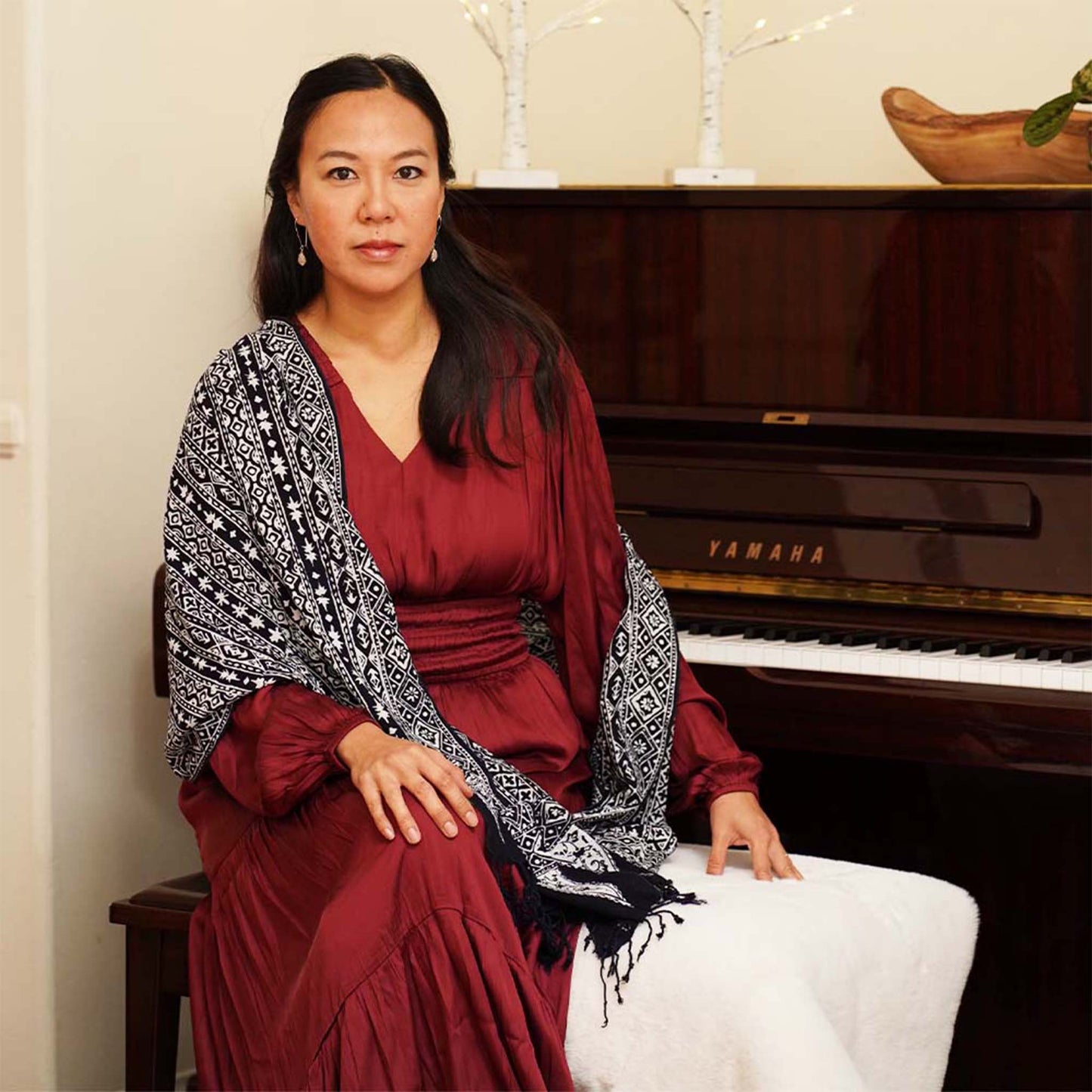 Hand Dyed Batik Scarf, 100% Cotton Fabric, Black White, Geometric