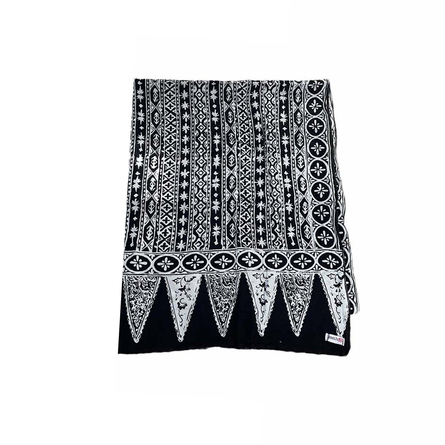 Hand Dyed Batik Scarf, 100% Cotton Fabric, Black White, Geometric