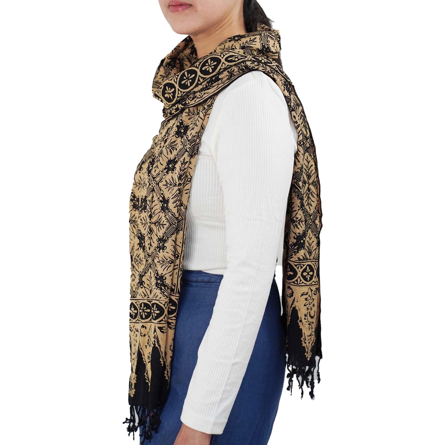 Handmade Batik Scarf, Black Brown Harvest, Hand Dyed, 100% Cotton