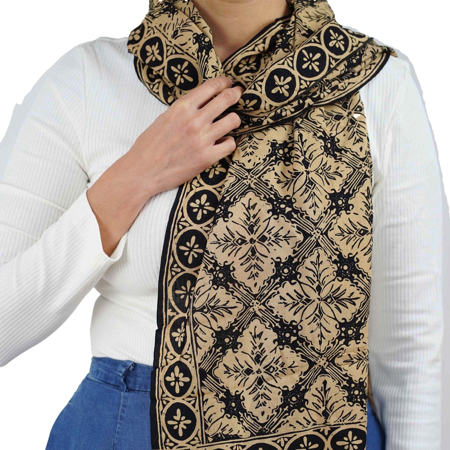 Handmade Batik Scarf, Black Brown Harvest, Hand Dyed, 100% Cotton