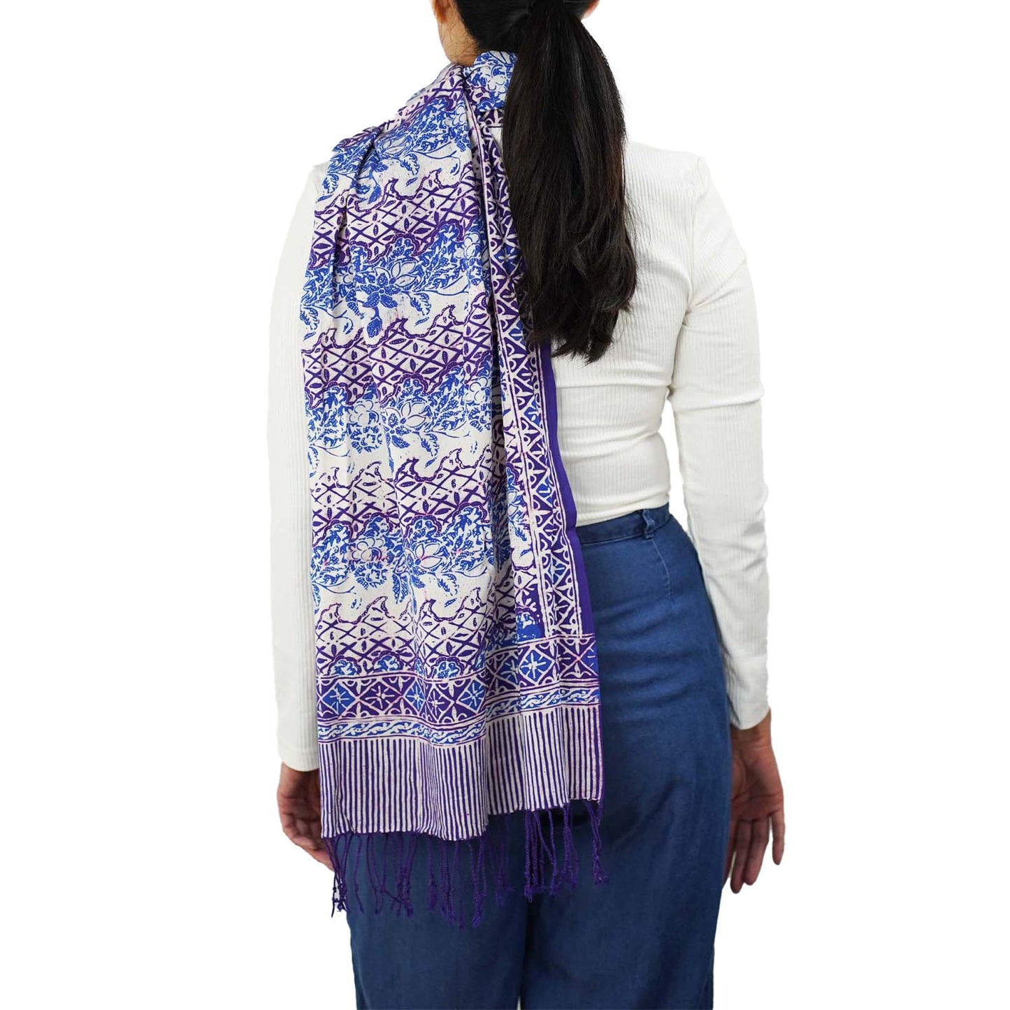 Handmade Batik Scarf - soft Cotton - Vines in Navy Blue