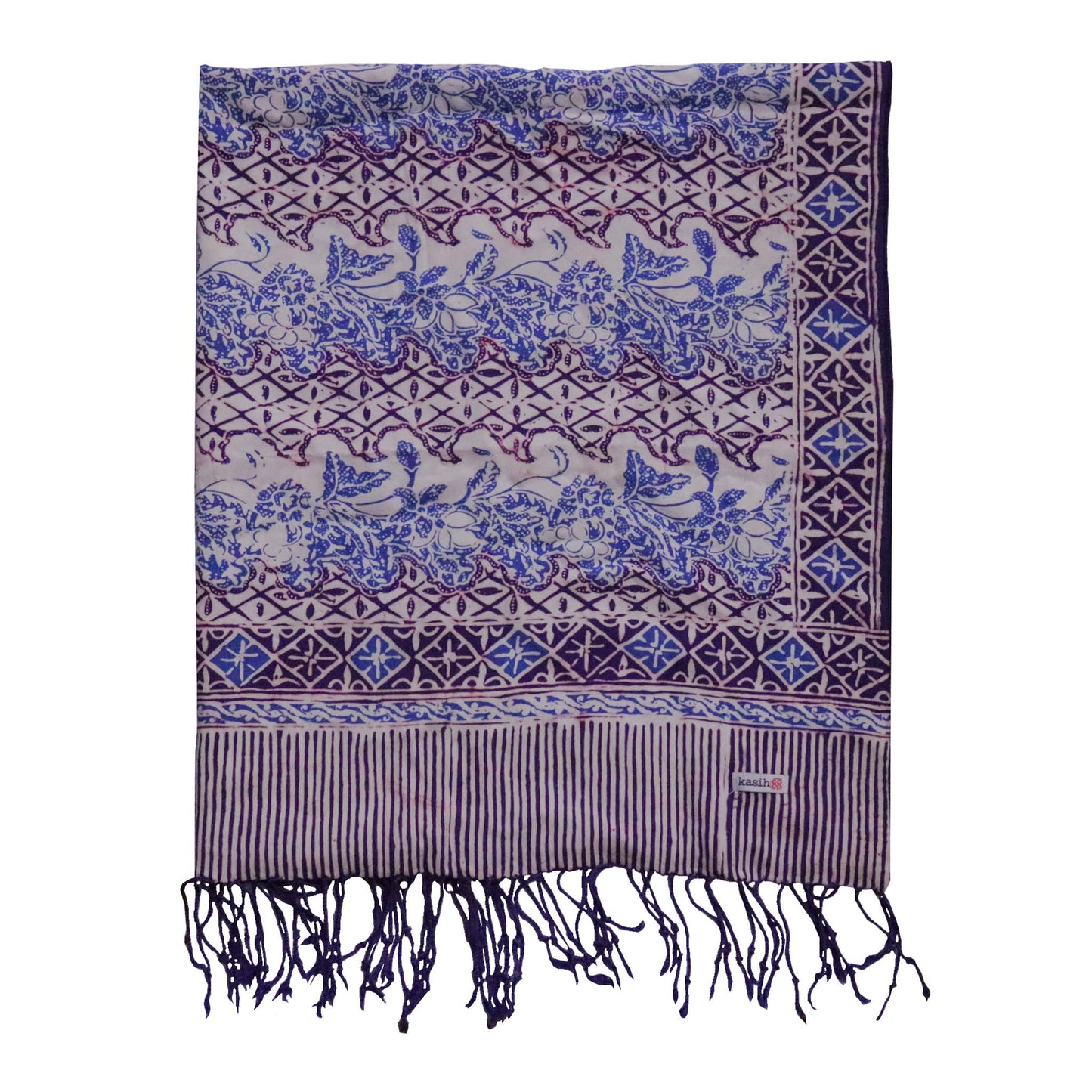 Handmade Batik Scarf - soft Cotton - Vines in Navy Blue