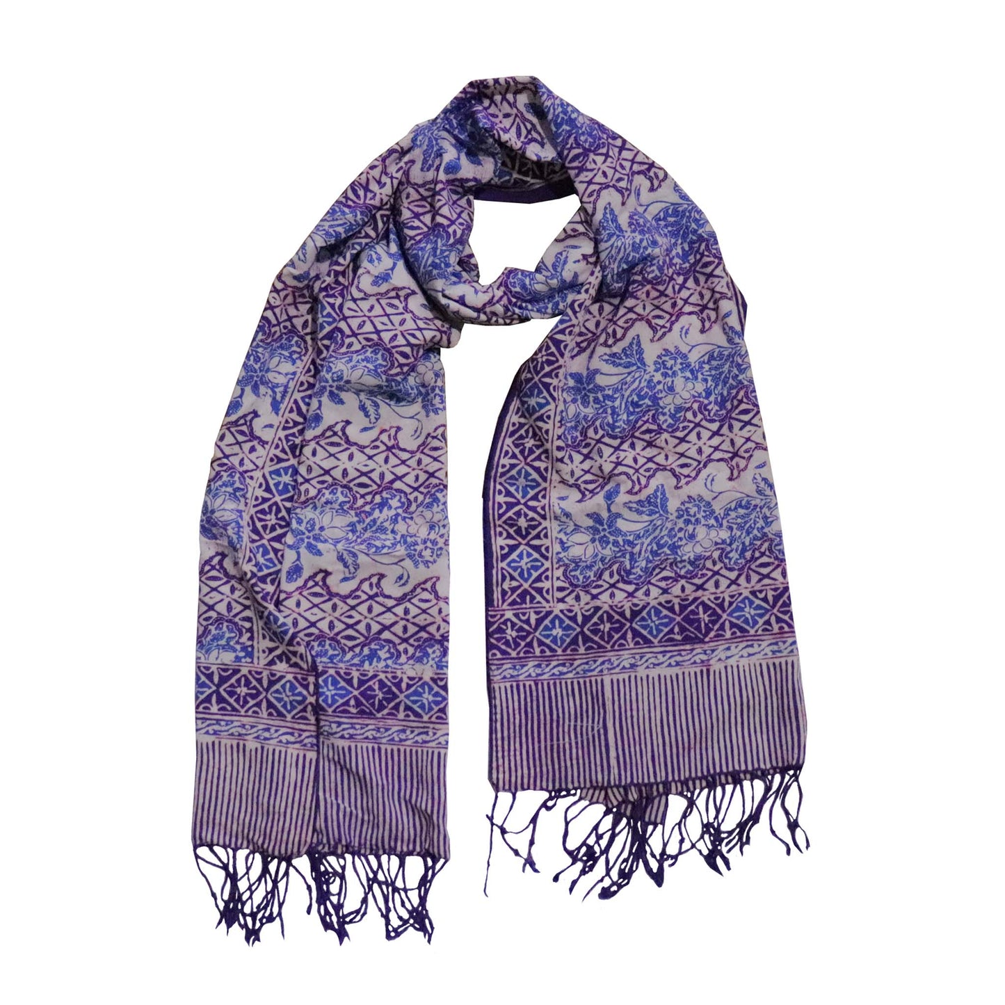 Handmade Batik Scarf - soft Cotton - Vines in Navy Blue