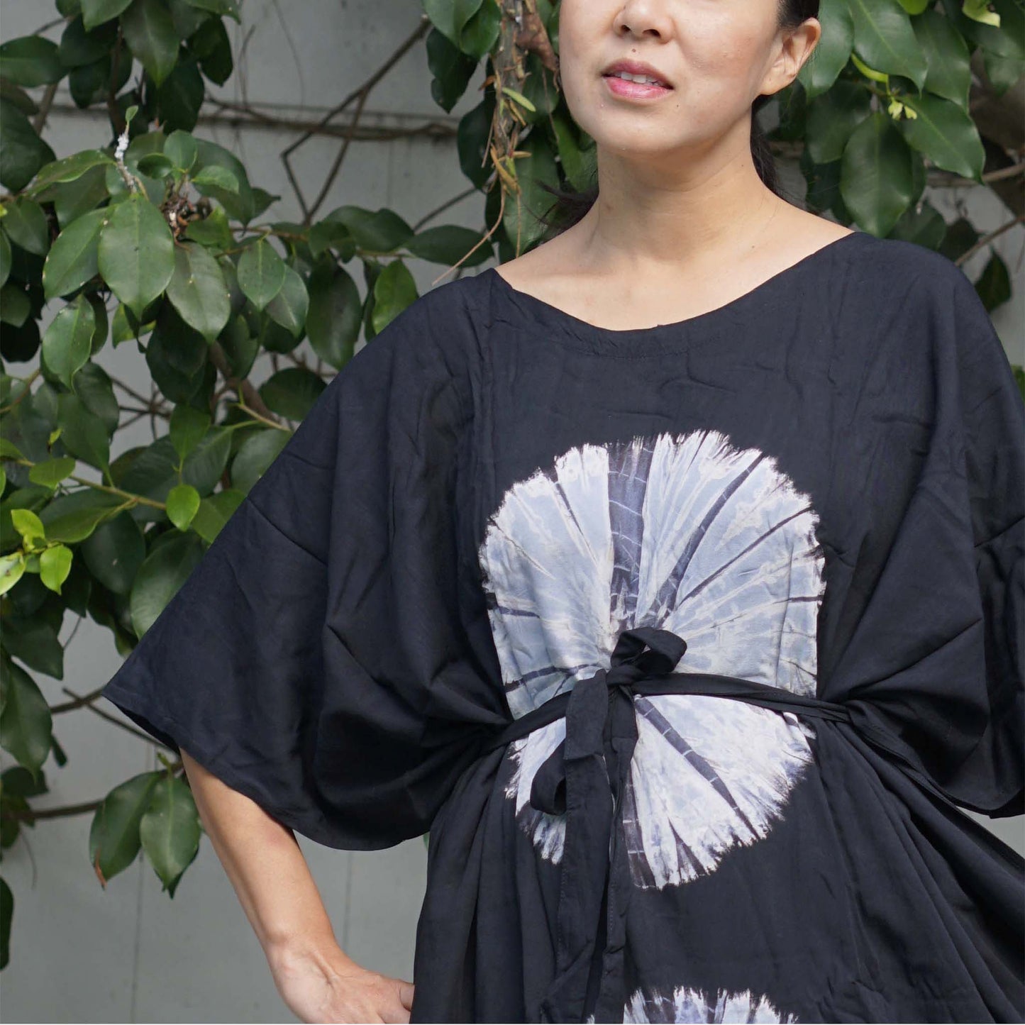 Kaftan Tie Dye Long Dress Shibori Black White Floral Pattern