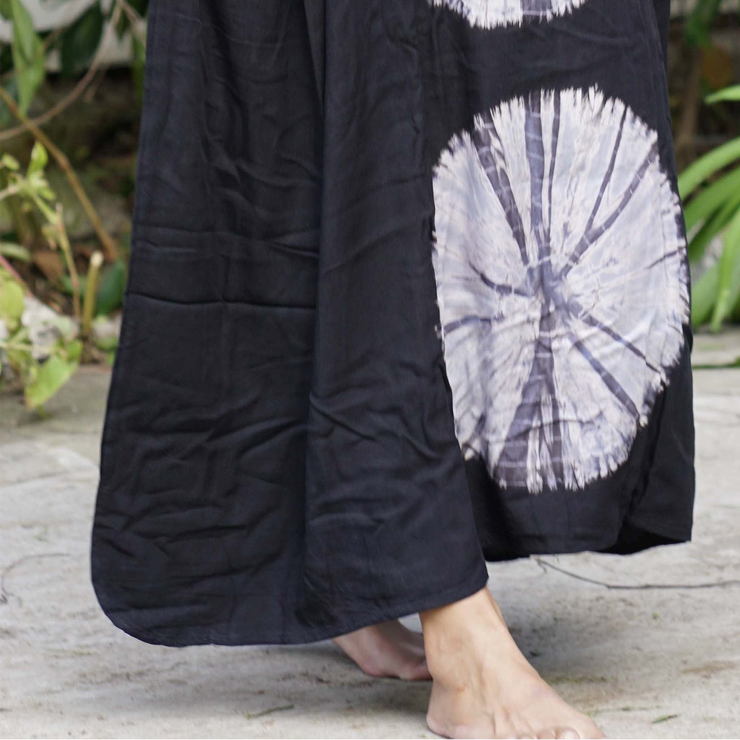 Kaftan Tie Dye Long Dress Shibori Black White Floral Pattern