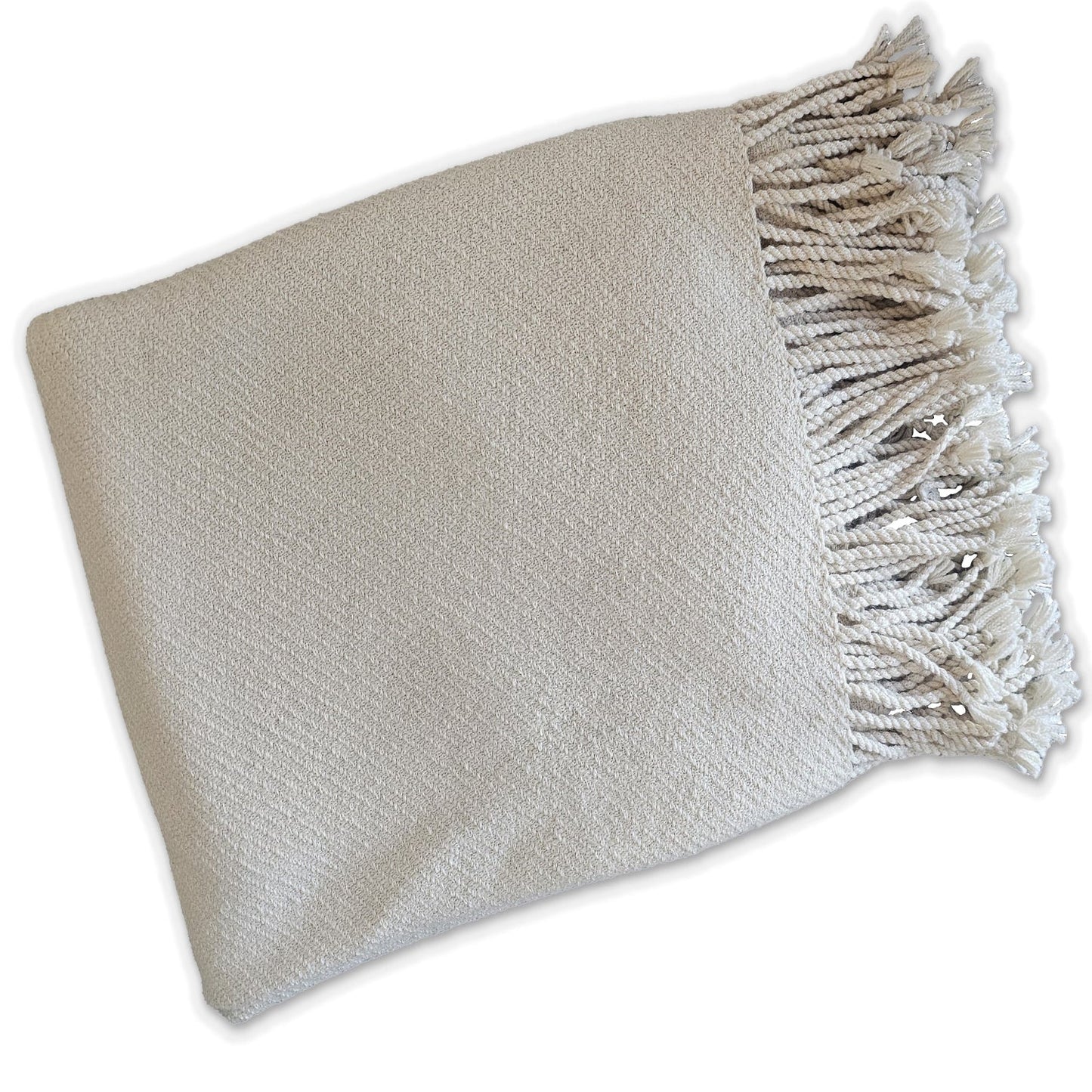Kulsi Collection - Handloomed Undyed Baby Alpaca & Peruvian Pima Cotton Ivory Throw Blanket From Peru