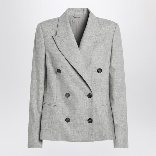 Brunello Cucinelli Grey Double-Breasted Wool Jacket Women