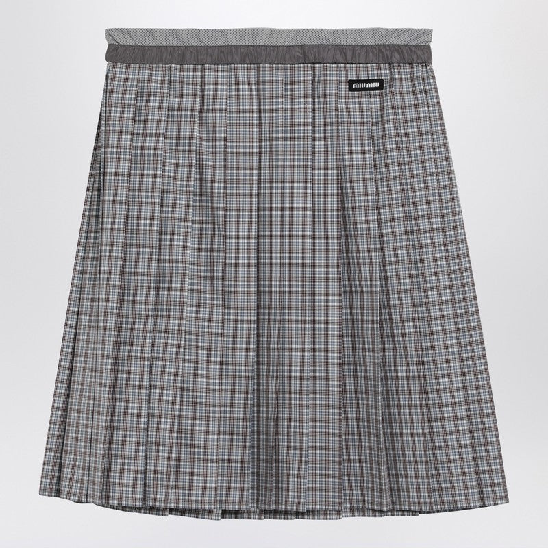 Miu Miu Pleated Skirt Blue/Bordeaux Check Pattern Women