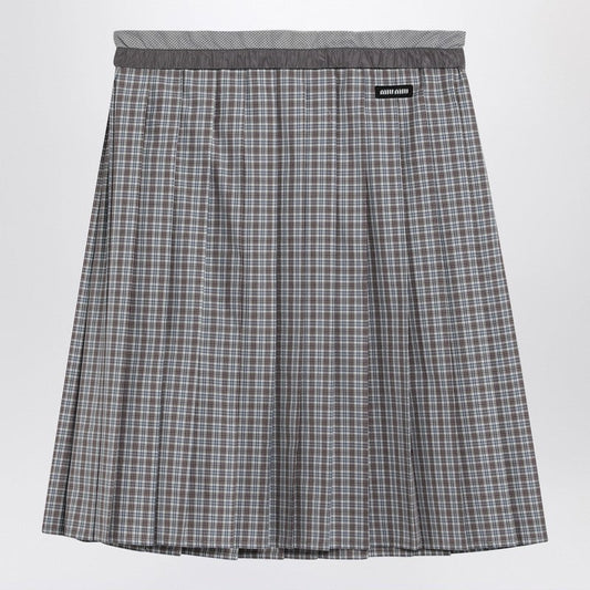 Miu Miu Pleated Skirt Blue/Bordeaux Check Pattern Women