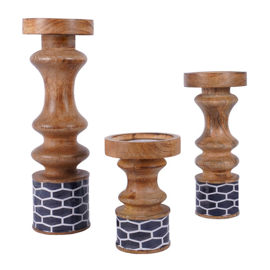 Gramercy Blue Pillar Candleholder Set