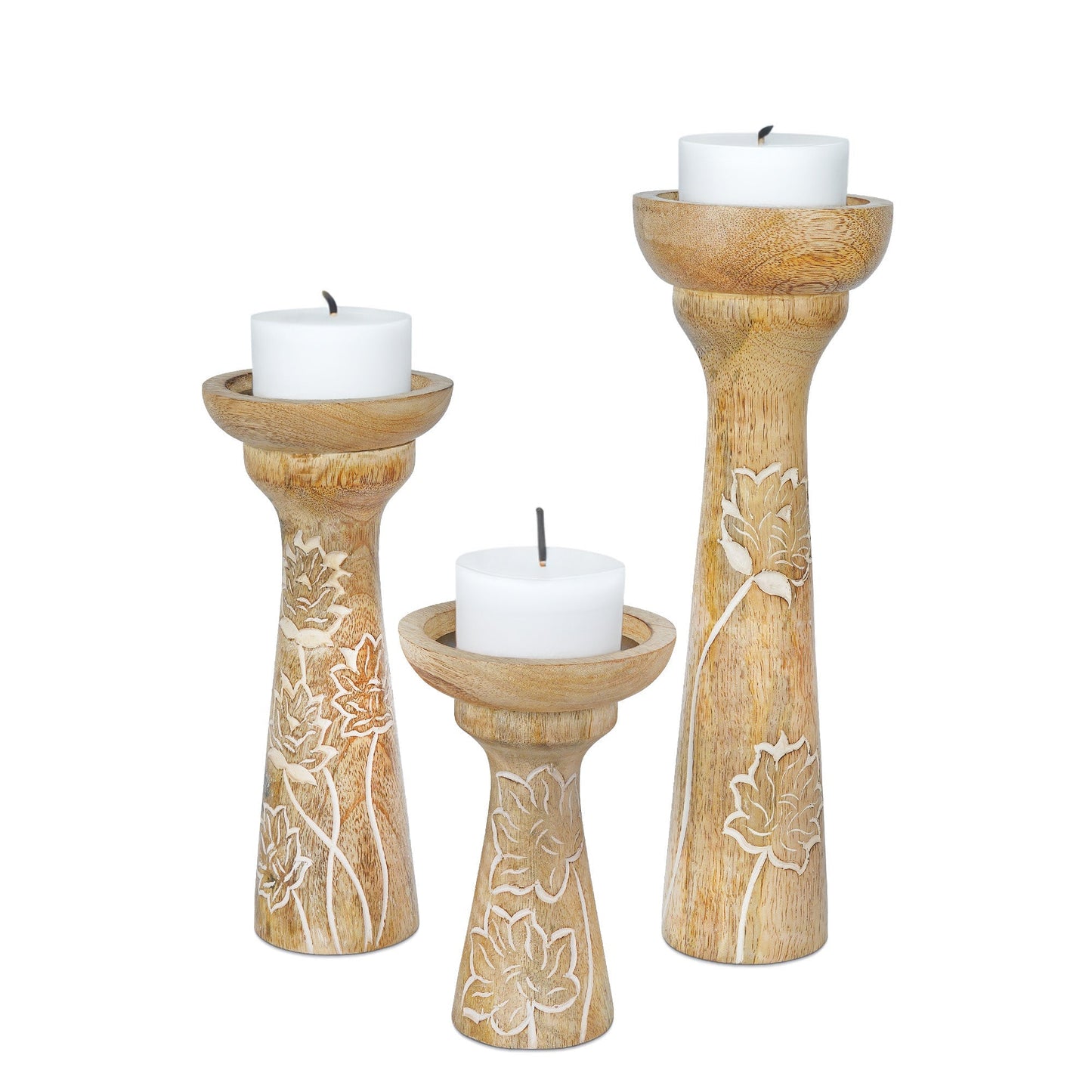Lotus Vine Pillar Candleholder Set - Whitewash