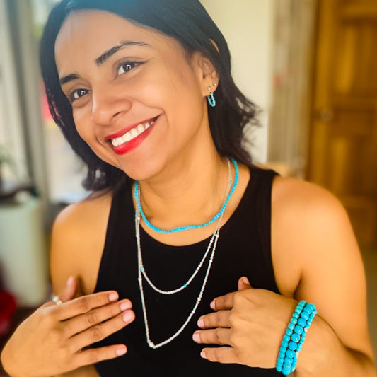 Turquoise Silver Bead Huggie Hoop Earrings Hypoallergenic Silver Plated Post Limited Edition