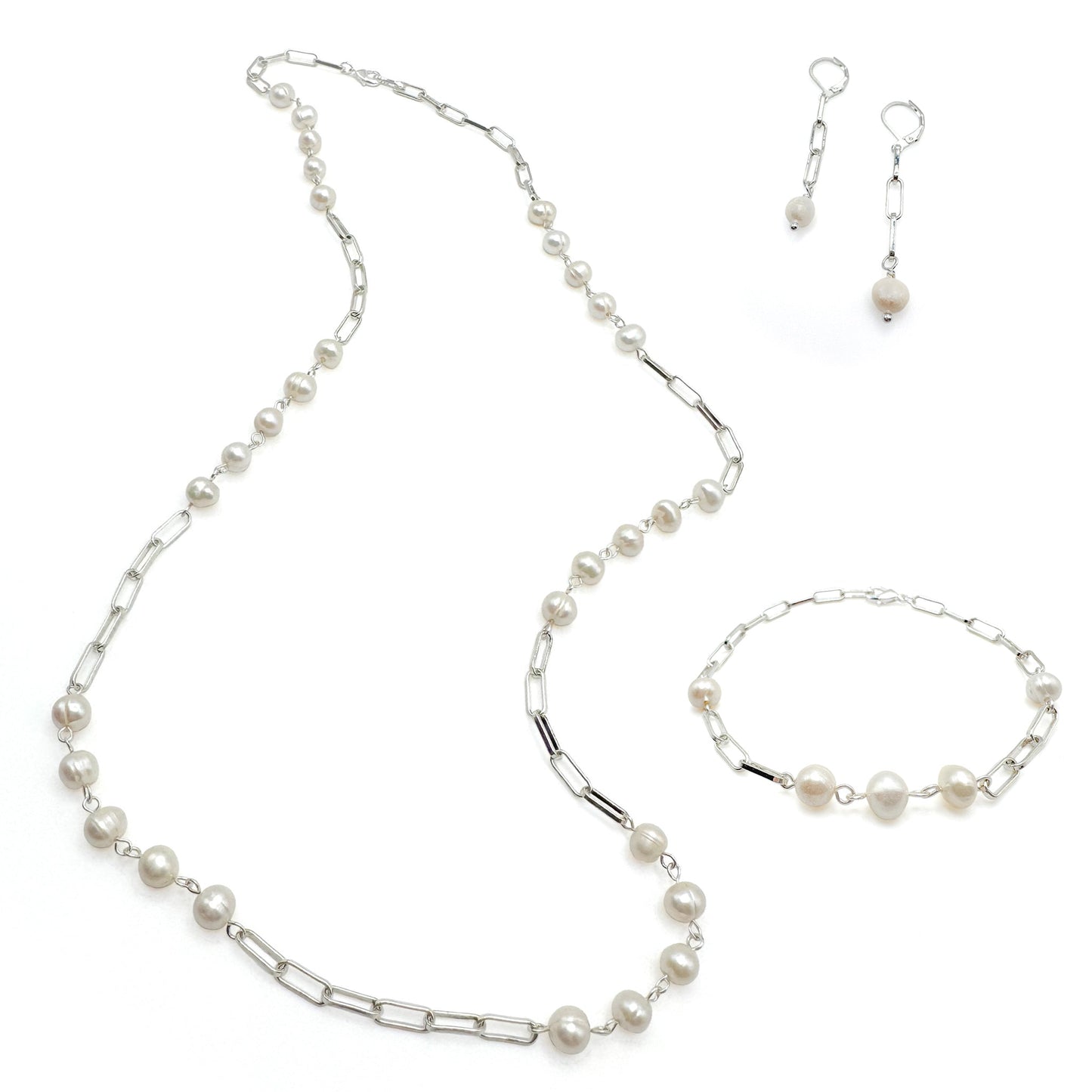 Margot Sterling Silver Pearl Earrings In Paperclip Chain Design Limited Edition Jewelry