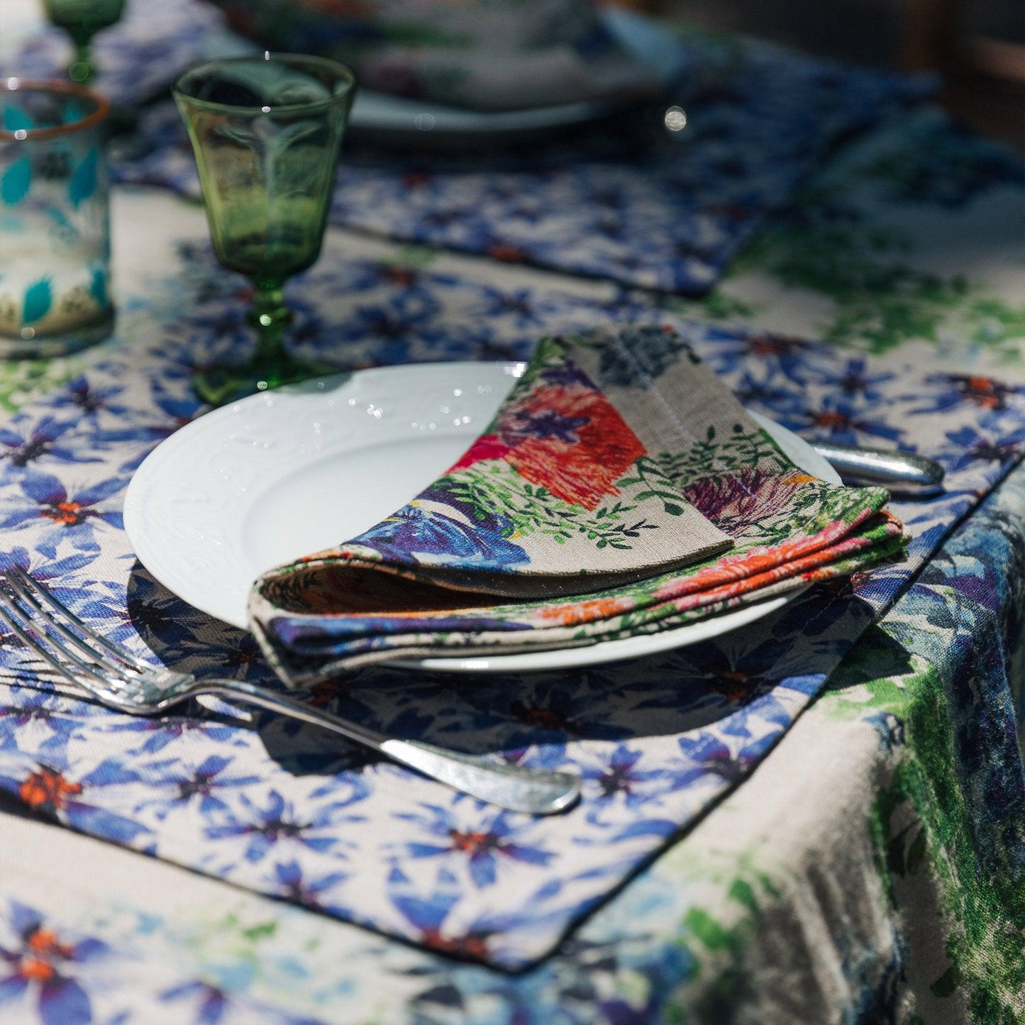 6 Organic Linen Placemats in Blue Harem