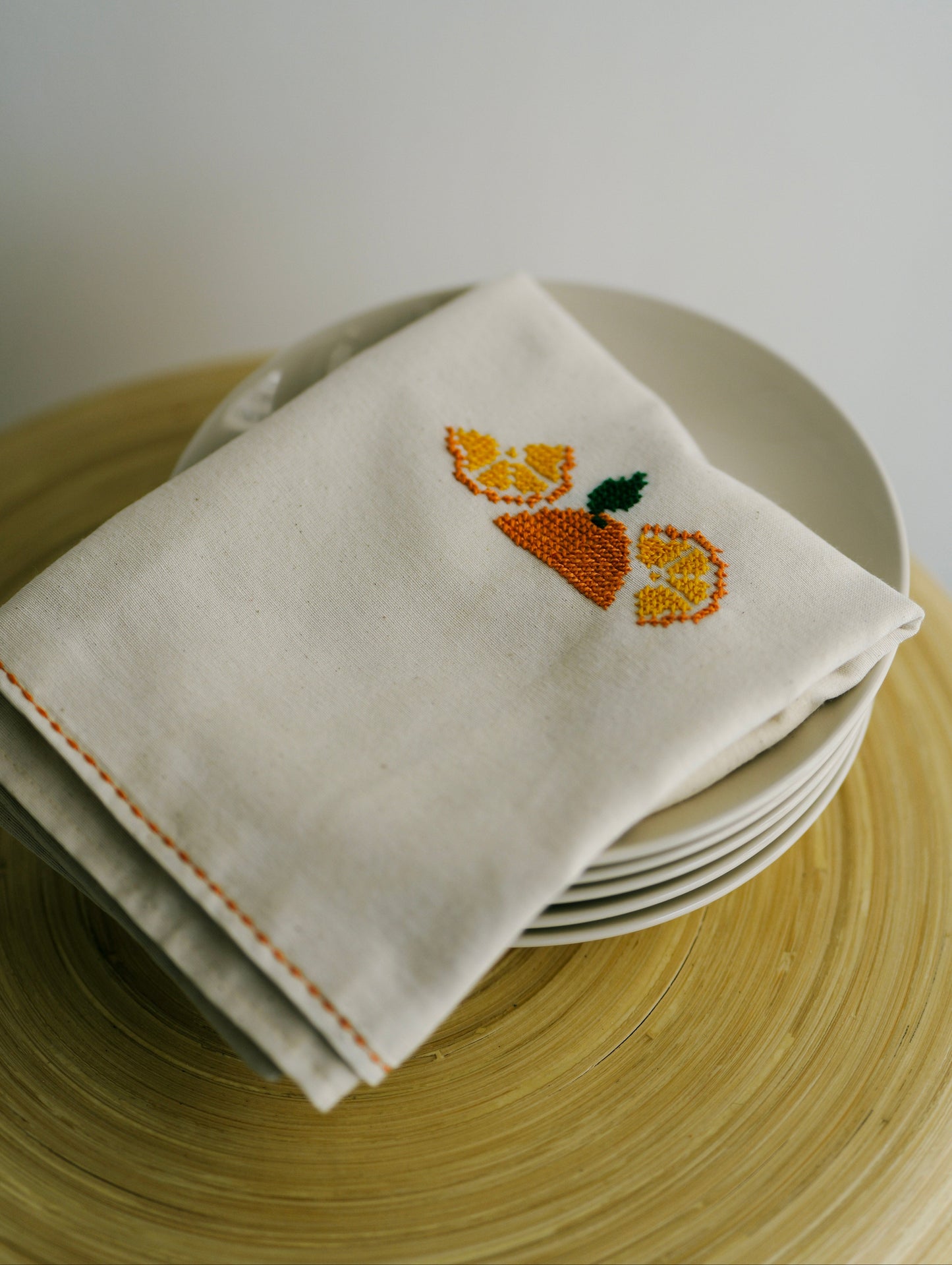 Orange Tatreez Tea Towel