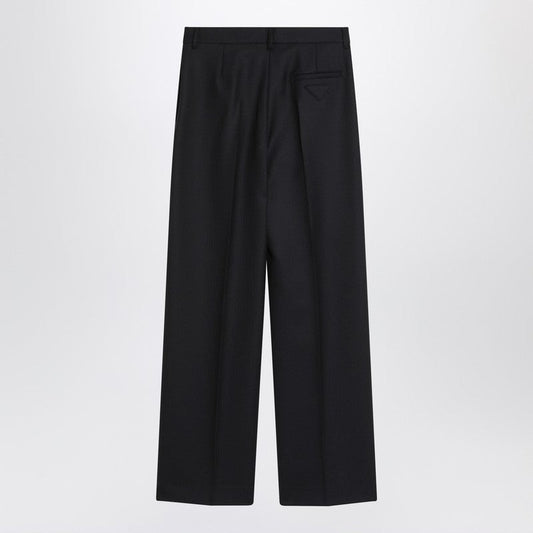 Prada Blue Wool Wide Trousers Women